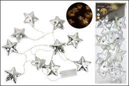 Lampki 10LED srebrne gwiazdki białe ciepłe baterie (IX759L-65)