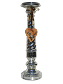 Świecznik szklany srebrny nakrapiany z sercem (IK0134) 43*12,2cm