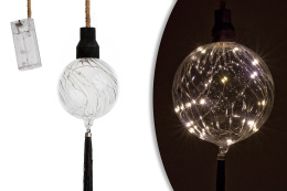 Kula szklana LED 10cm przezroczysta z czarnym chwostem (ART17833) dł.110cm na baterie 2*AA