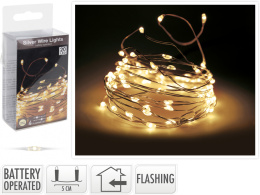 Lampki na druciku 20LED białe ciepłe flash 95cm na baterie 2*AA (AX8702400)