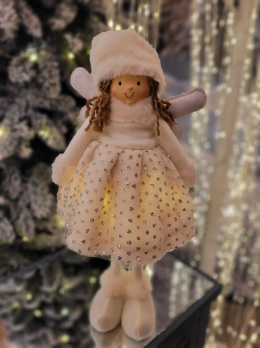Aniołek stojący kremowy 44cm tiulowa sukienka LED (FID2201200)