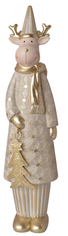 Figurka ceramiczna renifer złoty z metalową choinką (3560)