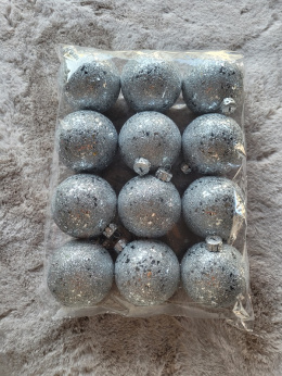Bombki plastikowe srebrne brokatowe 75mm op-12szt (O)