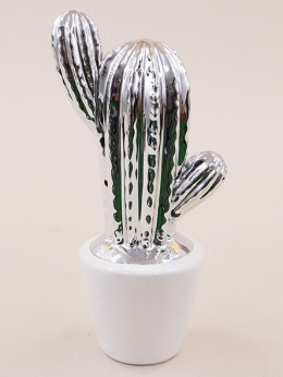 Kaktus ceram. srebrny w białej doniczce 19*10,5*7cm (TG43379)