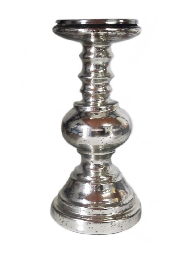Świecznik szklany srebrny wysoki 31*14cm (IN0116)