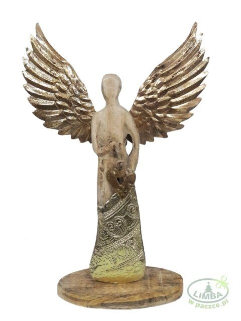 Anioł drewn. mały na podst. złote metalowe skrzydła 32*21*6cm (IN0251)