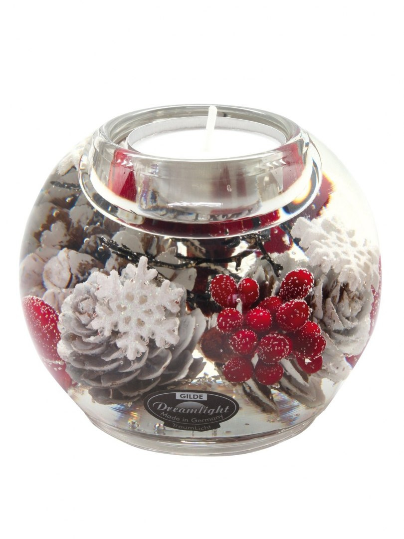 Lampion szklany żelowy kula mała Winter Berries (160-1901) 9*8cm