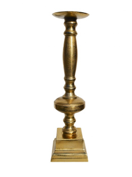 Świecznik metal. retro złoty matowy wysoki 52,5*13cm (IK0340) na kwadratowej podstawie 14*14cm