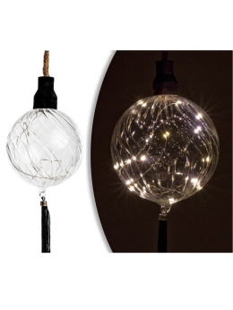 Kula szklana LED 12cm przeżroczysta z czarnym chwostem (ART17834) dł.115cm bat.2*AA