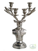 Świecznik metal. srebrny popiersie renifera na 4 świece (IK0297) 40*19*26,5cm