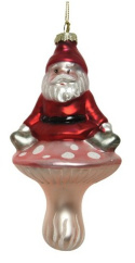 Bombka szklana Mikołaj na grzybie matowy czerwony (123402)