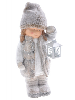 Dziewczynka ceramiczna 51cm z latarenką na t-light czapka futerko (BF-68805-20) h:52*27*22cm