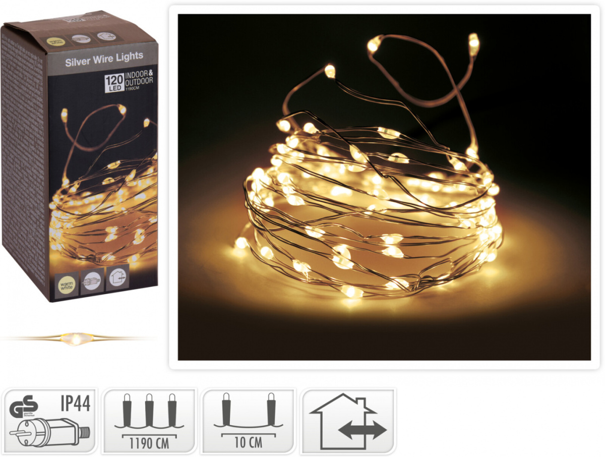 Lampki na druciku 120LED 12m ciepłe 8funkcji transf. wew/zew (AX4234110)