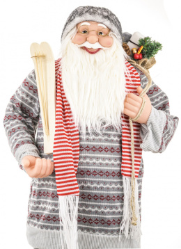 Mikołaj 120cm z nartami w szarym sweterku składany (CH19B-06953)