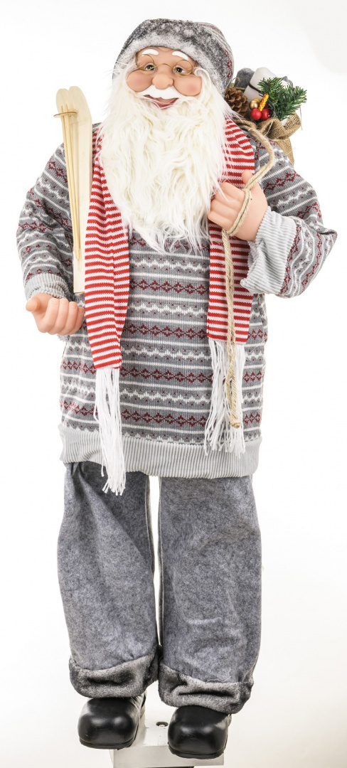 Mikołaj 120cm z nartami w szarym sweterku składany (CH19B-06953)