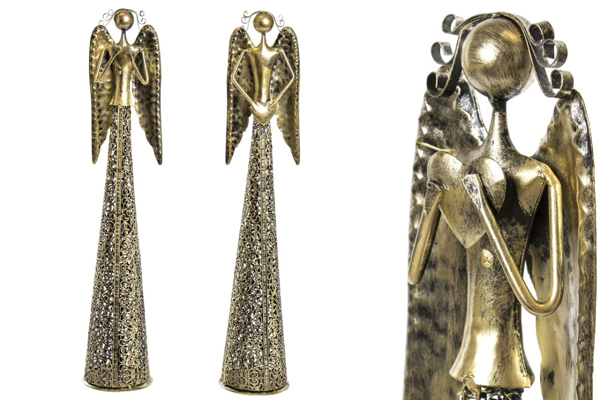 Anioł metalowy złoty 55cm ażurowy z sercem góra (ART18394) fi 11cm