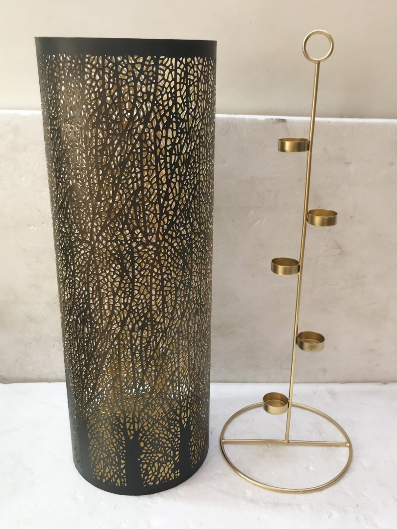 Lampion metalowy czarno złoty ażurowy b.duży na 4 t-lighty (IS0466) h:50*18,5cm
