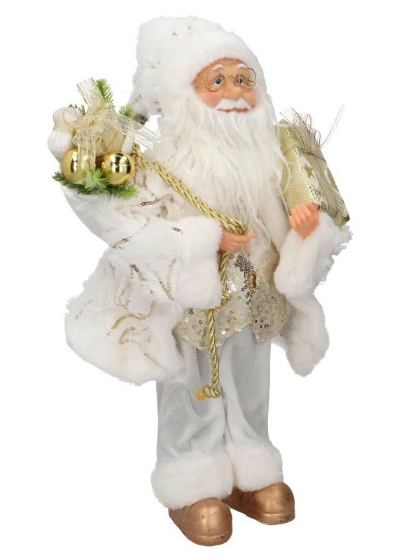 Mikołaj 45cm w biało-złotym futerku h:45*30cm (TM1M32-12)