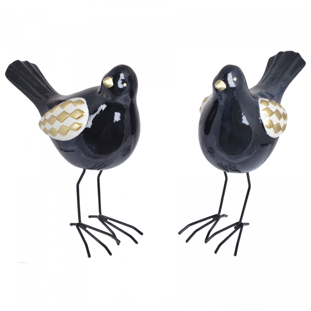 Ptak ceramiczny czarny na metalowych nóżkach 2wzory (4022) h:20*17*9cm