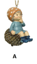 Zawieszka dziecko ceramiczne na szyszce 2wzory czapka w kropki (521665) h:10-12cm