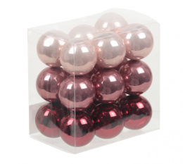 Kpl 18 bombek szklanych 30mm mix róż opal jasny/ciemny burgund (106705)