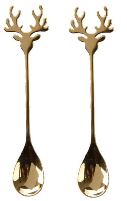 Kpl 2 łyżeczek złotych z reniferem h:14*2,5*9,8cm (608322)