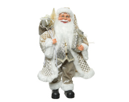 Mikołaj stojący beżowy 45cm w płaszczu z paczkami (560123)