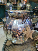 Lampion szklany srebrno złoty z drewnianą gwiazdką (IP0334)