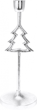 Świecznik metalowy choinka na świecę 28cm srebrny (011030) fi10cm