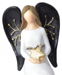 Anioł ceram. siedzący biały z gwiazdką czarne skrzydła (2591) h:20,5*8*8cm