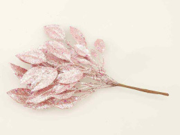 Gałązka różowe liście z brokatem na piku dł.22cm (CV09544-16)