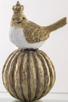 Ptaszek ceramiczny duży w koronie na złotej kuli w paski (147478)