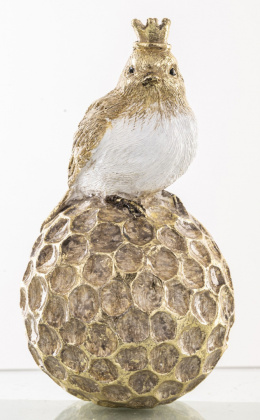 Ptaszek ceramiczny mały w koronie na złotej kuli w kropki (147477)