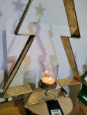 Świecznik metalowy choinka 72cm patyna ze szkłem (NB0082) h:72*34*6cm