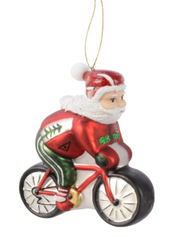 Bombka szklana: Mikołaj jadący na rowerze (121218) 12*6*11cm