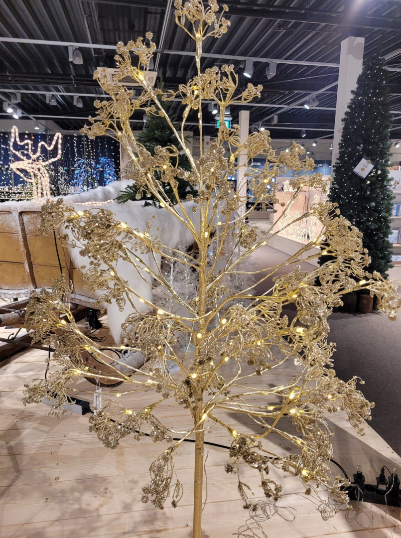Drzewko 150cm złote brokatowe 102LED ciepłe zasilacz (AX5310780) wew/zew