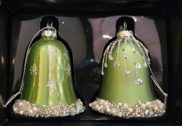 Kpl. 2 dzwoneczki szklane zielone bł/mat dekor. h:8*6,5cm (944135)