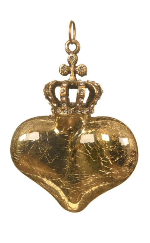 Zawieszka szklane serce w metalowej koronie szerokie (190260)