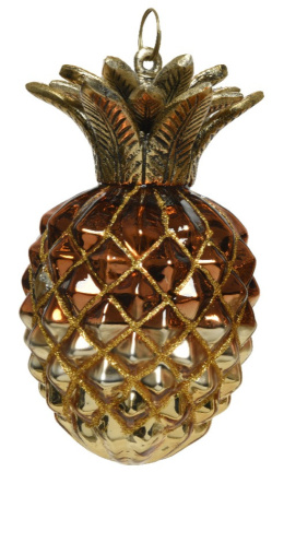 Zawieszka szklany ananas metalowe liście (190251) 13*8cm