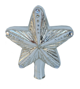Gwiazda szklana dekorowana srebrna z kamieniami na czub choinki (SE)