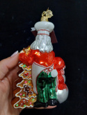 Bombka Huras: Mikołaj z bałwanem dekorują choinkę z piernika (S197)