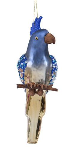 Bombka szklana Papuga niebiesko złota (120878)