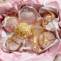 Kpl. 2 bączków szklanych flokowanych kamienie i perełki róż (062746)