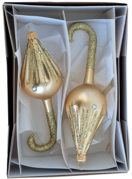 Parasolki szklane dekorowane złoty mat op.2szt