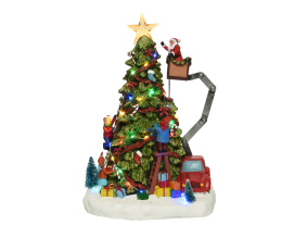 Mikołaj z dziećmi ubierający choinkę scenka LED ruchoma (480871)