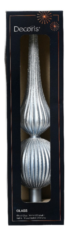 Szpic szklany dekorowany 31cm ciemny srebry z brokatem (170225)