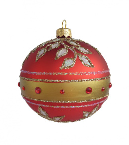 Bombki 80mm dekorowane ornament kpl.6szt: CZERWIEŃ KRÓLEWSKA