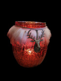 Lampion szklany czerwony pękaty z futerkiem (GB0092)