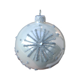 Bombki 120 dekorowane ornament op.4szt.: SREBRNA ŚNIEŻYNKA biały opal