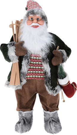 Mikołaj 80cm w zielonym ubraniu z nartami (096489)